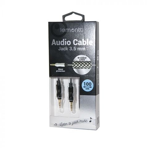 Cablu audio LEMONTTI jack 3.5 mm negru 1 m impletitura textila miniatura