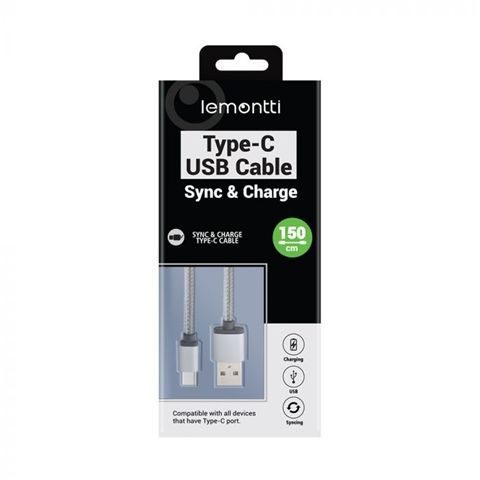 Cablu LEMONTTI USB TYPE-C gri 1.5 m impletitura textila  miniatura