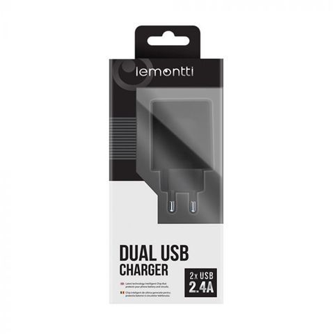 Incarcator priza LEMONTTI 2.4A dual USB negru  miniatura