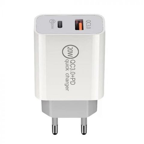 Incarcator priza LEMONTTI PD TYPE-C + USB quick charge 20 w alb miniatura