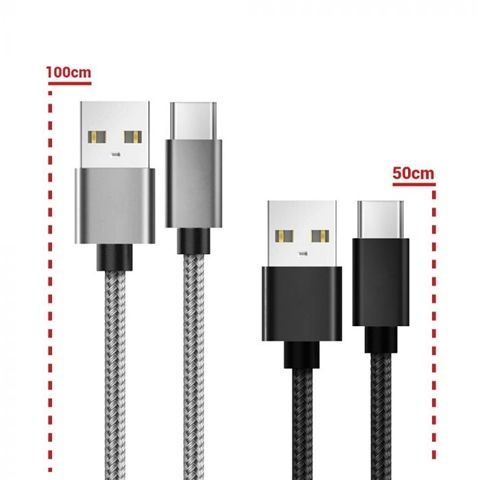 Set cabluri USB LEMONTTI TYPE-C 0.5 m impletitura nylon miniatura