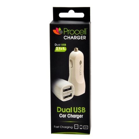 Incarcator auto PROCELL dual 2.1 USB alb  miniatura